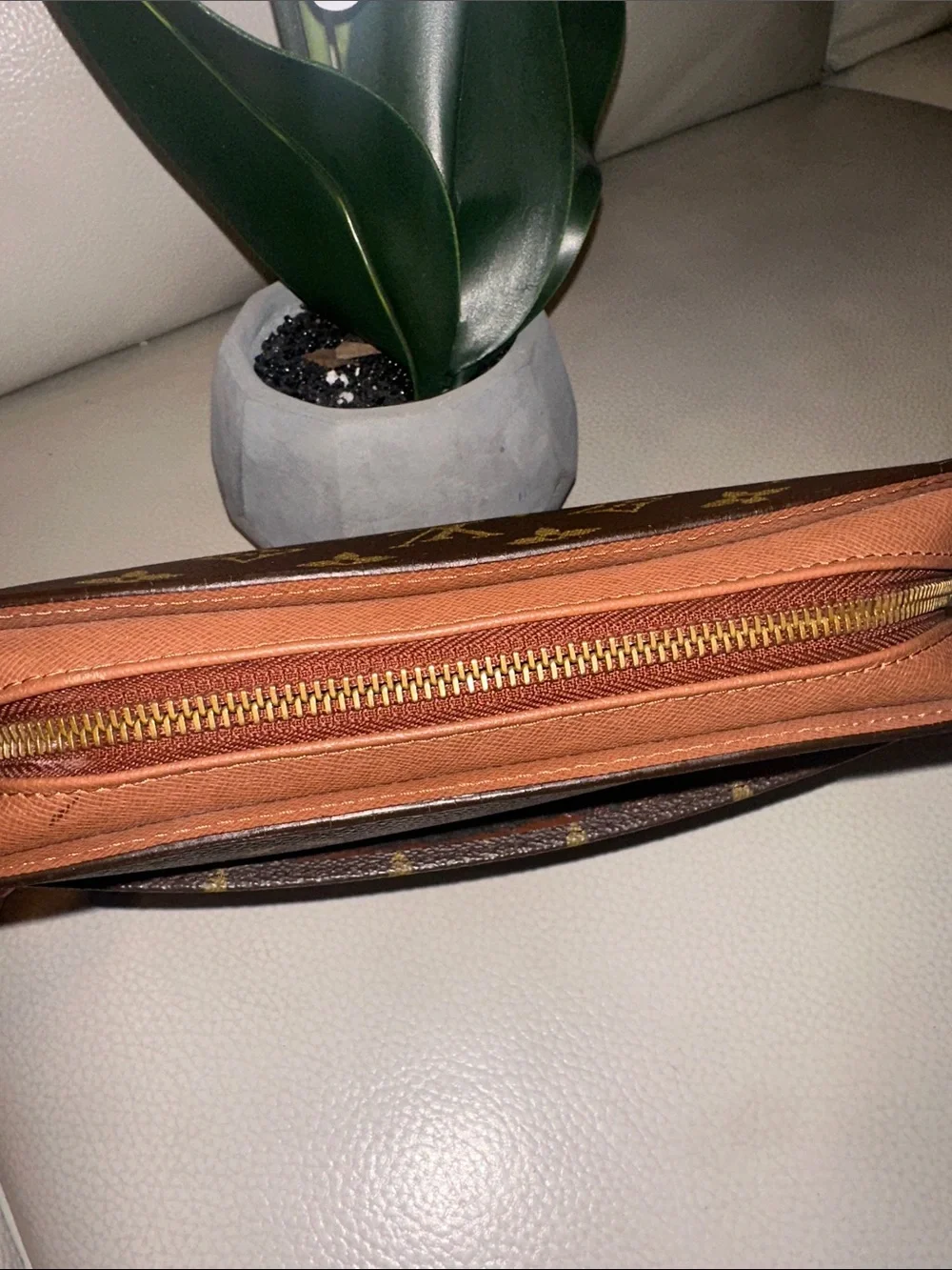 Louis Vuitton Monogram Canvas Wristlet in Brown and Gold